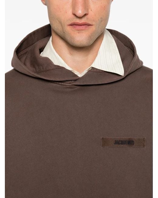 Jacquemus Brown Logo-Patch Hoodie for men