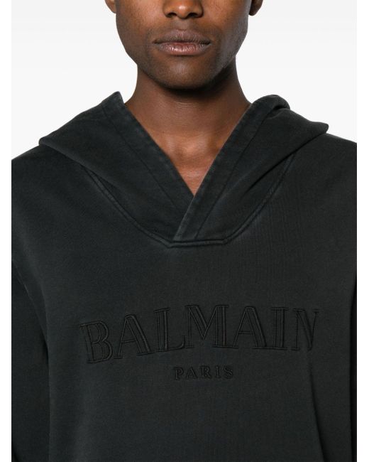 Sudadera con capucha y logo bordado Balmain de hombre de color Black