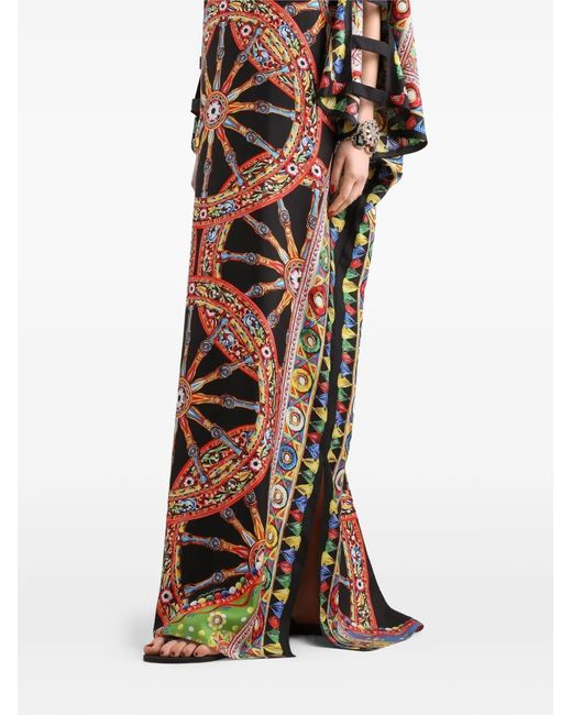 Dolce & Gabbana White Carretto-Print Twill Kaftan Dress