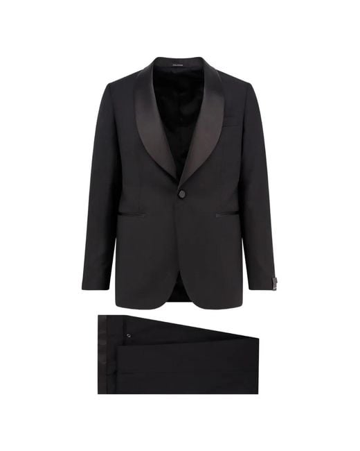 Tagliatore Black Satin-Trim Wool Suit for men