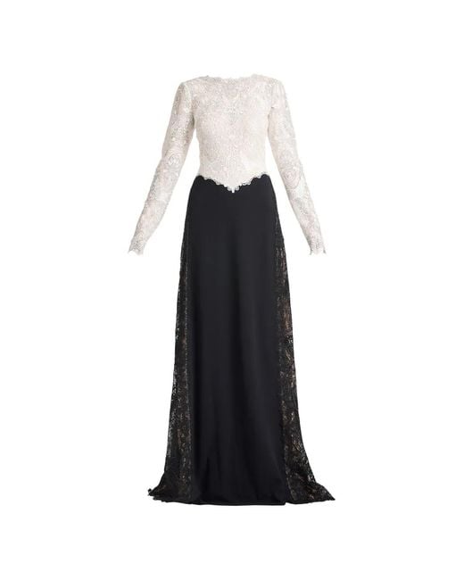 Tadashi Shoji White Vianne Lace-Panelled Long-Sleeve Maxi Dress