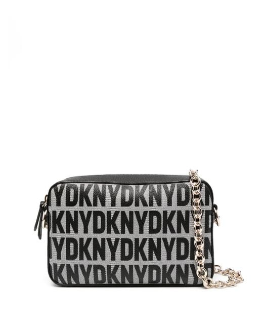 DKNY Black Sara Logo-Print Leather Crossbody Bag