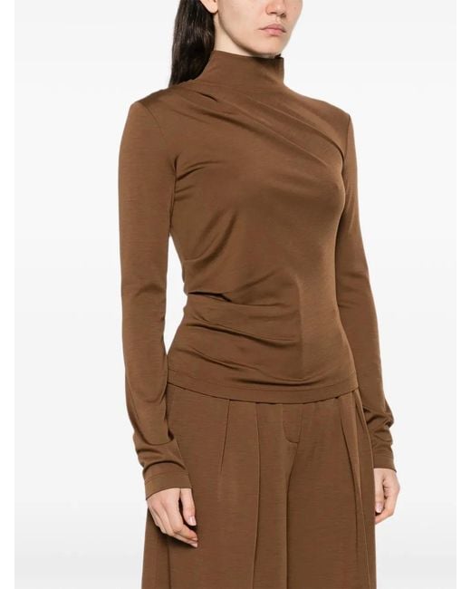 Max Mara Brown Orme Draped Turtleneck Top