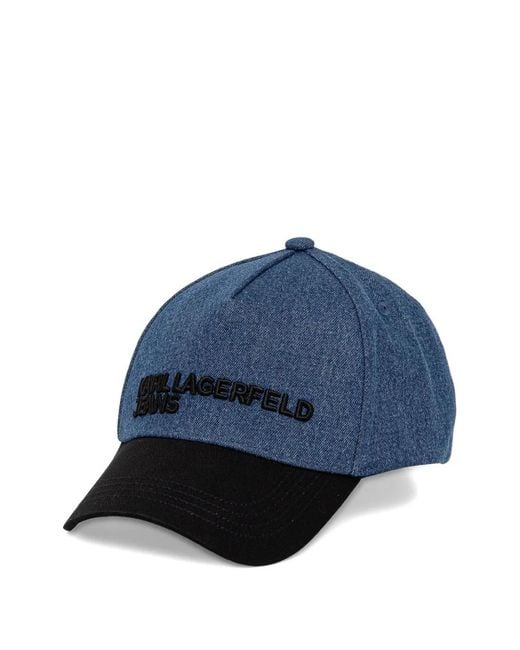 Karl Lagerfeld Blue Logo-Embroidered Denim Cap