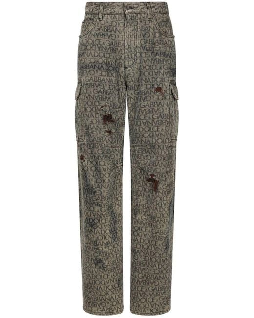 Dolce & Gabbana Gray Laser Logo-pattern Cargo Jeans for men