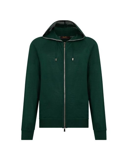 Moorer Green Zip-Up Knit Hoodie for men