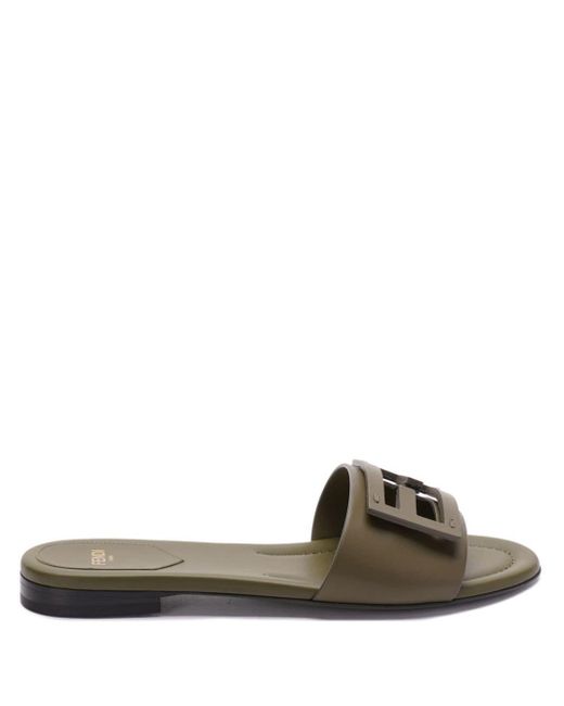 Fendi Green Ff Baguette-Cut-Out Slides