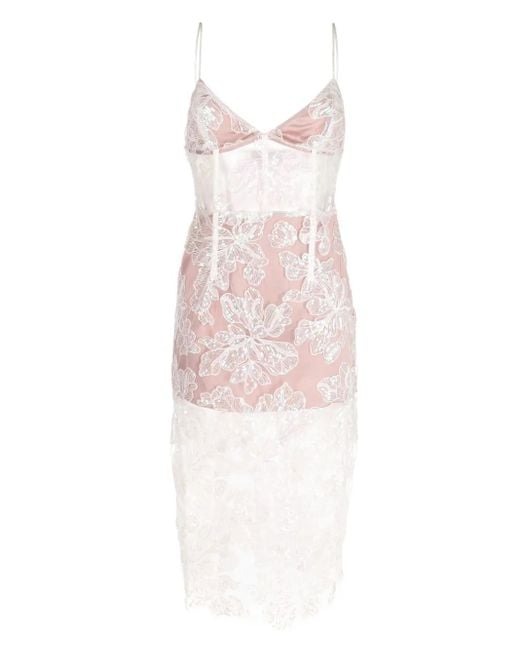 Fleur du Mal Pink Floral-Embroidered Sequinned Midi Dress