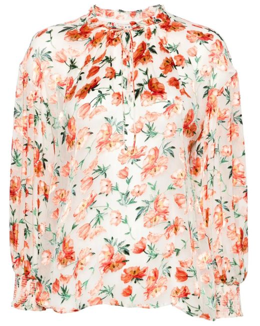 Alice + Olivia Natural Julius Floral-Jacquard Organza Blouse