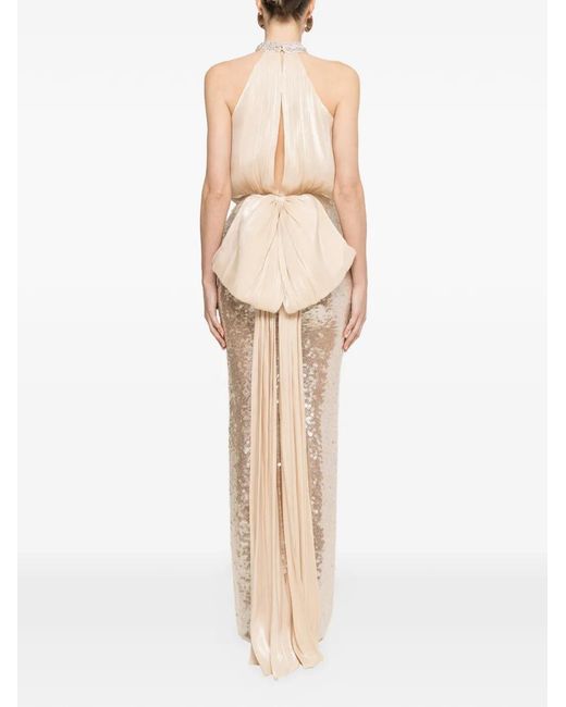 Nissa White Bow-Detail Sequin Maxi Dress