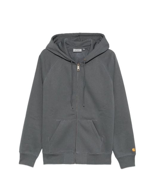 Carhartt Gray Chase Logo-Embroidered Zip-Up Hoodie for men