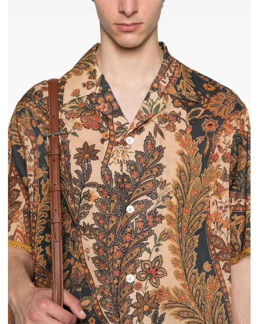 Valentino Garavani Brown Floral-Print Shirt for men