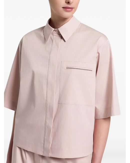 Peserico Blouse Met Ketting Afwerking En Korte Mouwen in het Pink