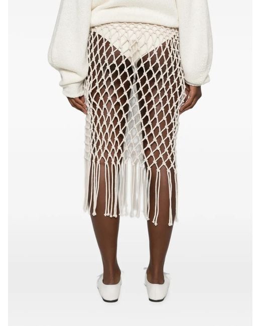 Frankie Shop White Macramé Fringed Midi Skirt