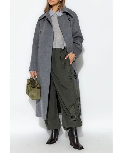 Loewe Gray Double-Breasted Coat