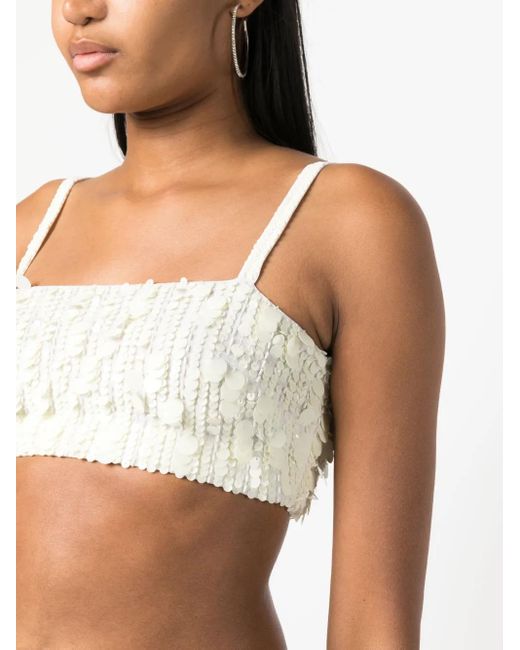 P.A.R.O.S.H. Natural Sequin-Embellished Crop Top