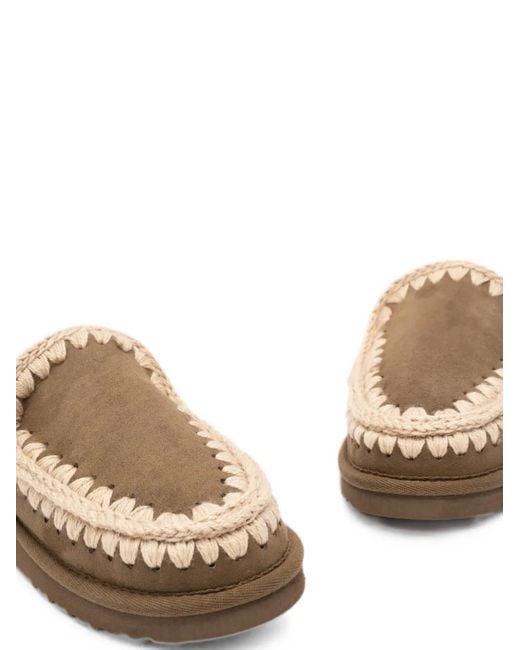 Mou Natural Eskimo Crochet-Trim Sheepskin Slippers