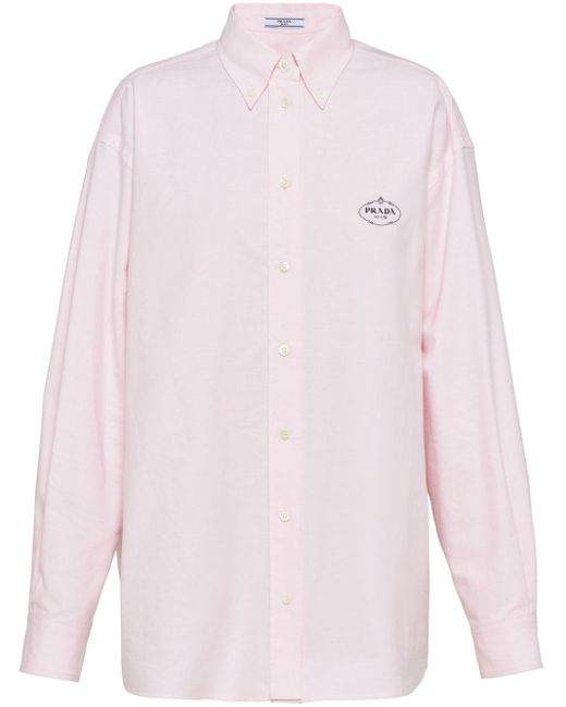 Prada Pink Logo-embroidered Cotton Shirt