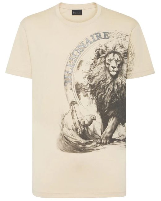メンズ Billionaire ライオンプリント Tシャツ Natural