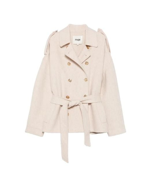Maje White Germain Double-Breasted Belted Coat