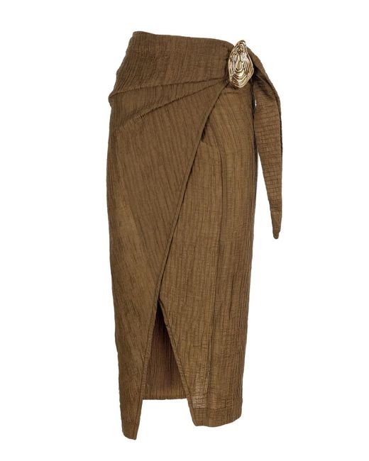 HAMOULET Green Wrap-Effect Side-Slit Midi Skirt