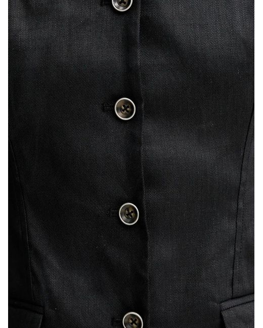 Guess Black Buttoned-Front Linen-Blend Top