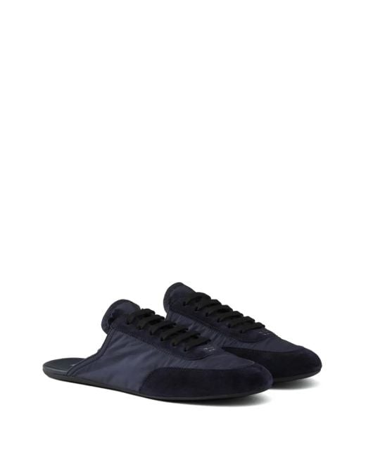 Prada Blue Collapse Re-Nylon And Suede Mules