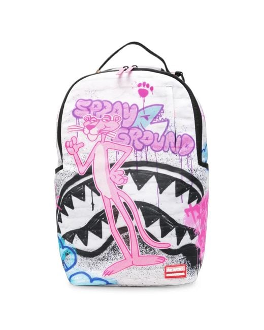 Sprayground Pink Graffiti-Print Shark Backpack for men