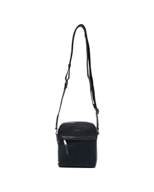 Boss Black Messenger Bag With Leather Trims for men