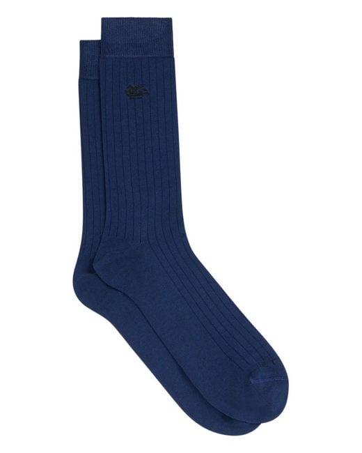 Etro Blue Chaussettes Nervurées À Logo Pegaso for men