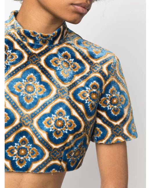 Etro Blue Printed Cropped Top