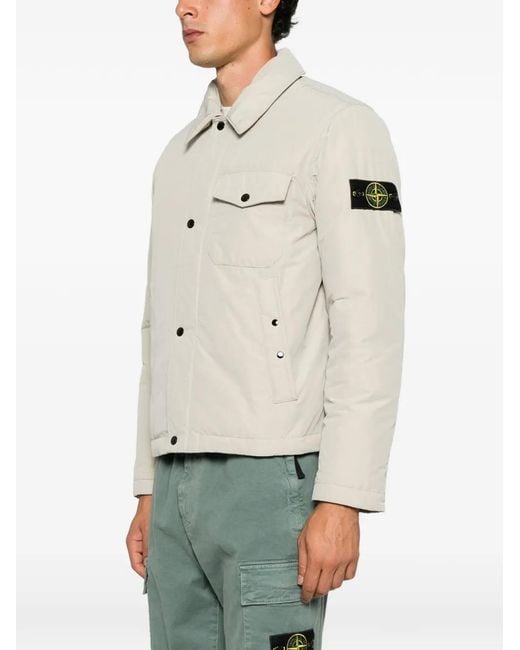 Stone Island White Logo-Patch Button-Up Jacket for men