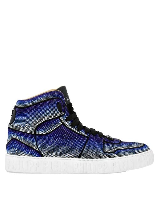 Philipp Plein Blue Suede Hi-Top Sneakers Strass Studs for men
