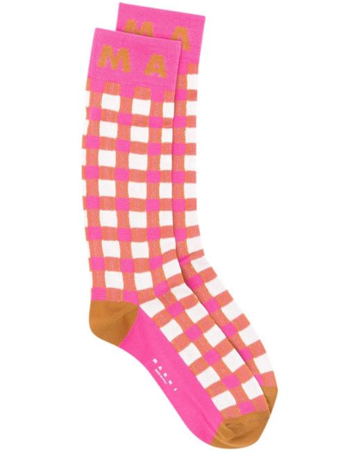 Marni Pink Gingham-check Ribbed Socks