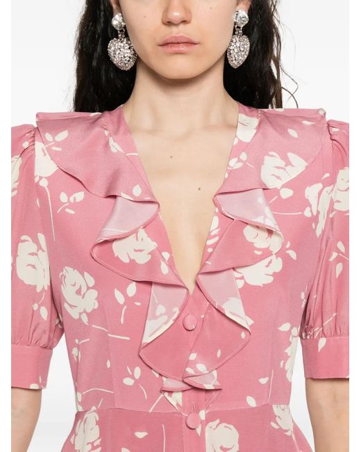 Alessandra Rich Midi-Jurk Met Bloemenprint in het Pink