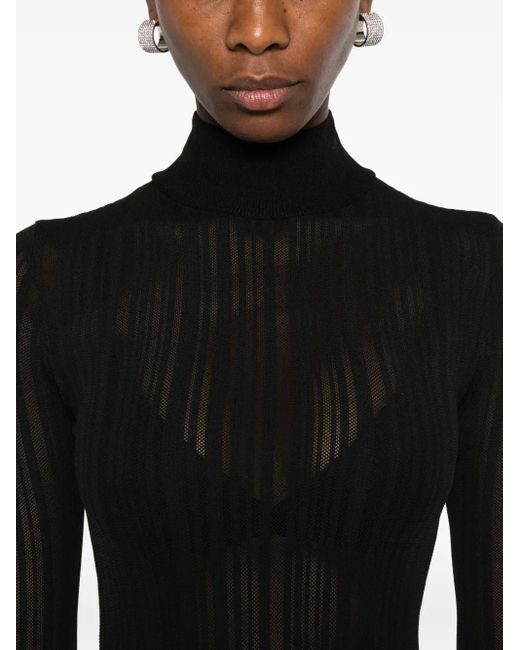 Amazuìn Black Ribbed High-Neck Top