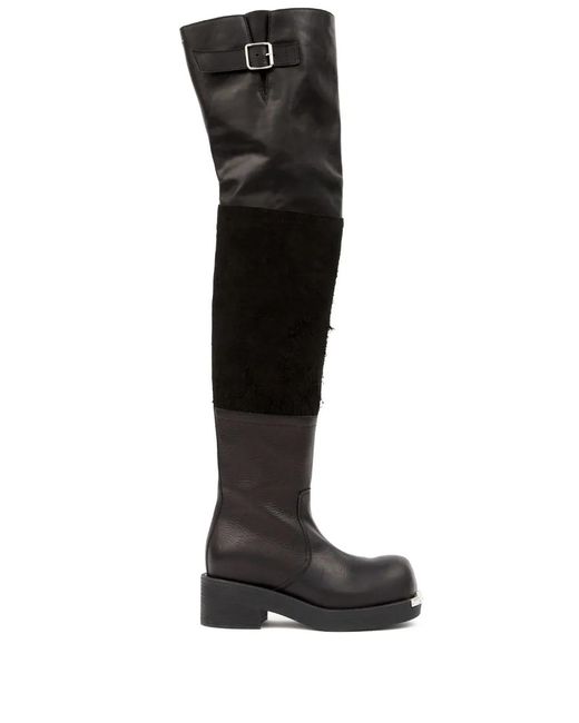 MM6 by Maison Margiela Black Panelled Buckled Leather Boots