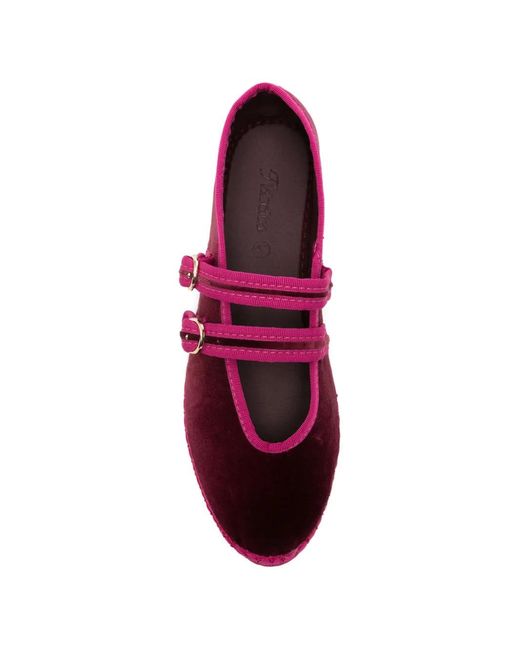 Flabelus Purple Claire Buckle-Strap Ballet Flats