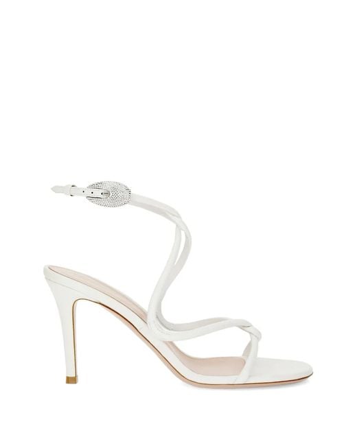 Gianvito Rossi White Jungle Mamba Crystal-Embellished Leather Sandals