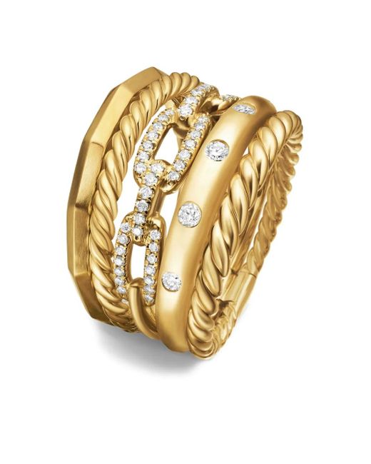 David Yurman Metallic 18Kt Stax Five Row Diamond Ring (15Mm)
