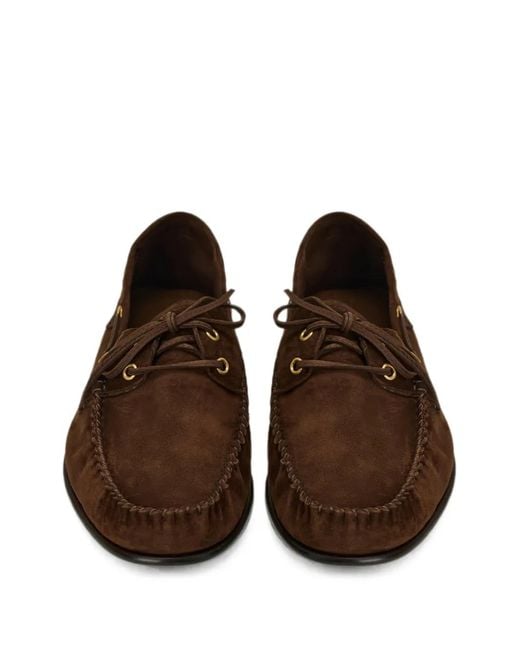 Tom Ford Brown Lace-Up Suede Boat Shoes for men