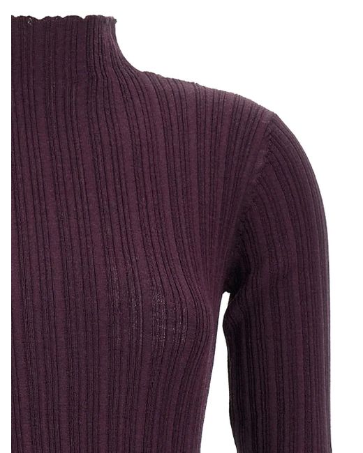 GIUSEPPE DI MORABITO Purple Geripptes Strick-Minikleid mit Stehkragen