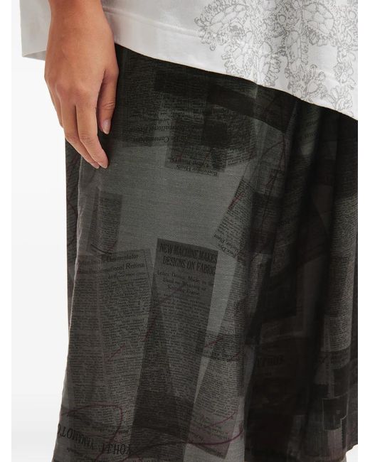 Y's Yohji Yamamoto Gray Newspaper-Print Wide-Leg Trousers