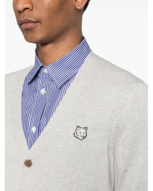 Maison Kitsuné White Grey Wool Fox Head Cardigan for men