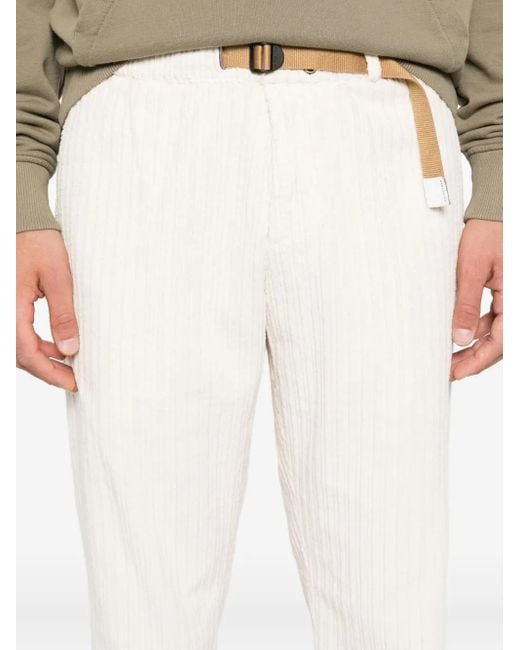 White Sand White Belted Corduroy Trousers for men