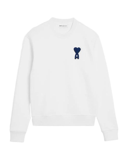 AMI White Cotton Knitted Ami De Coeur Sweatshirt