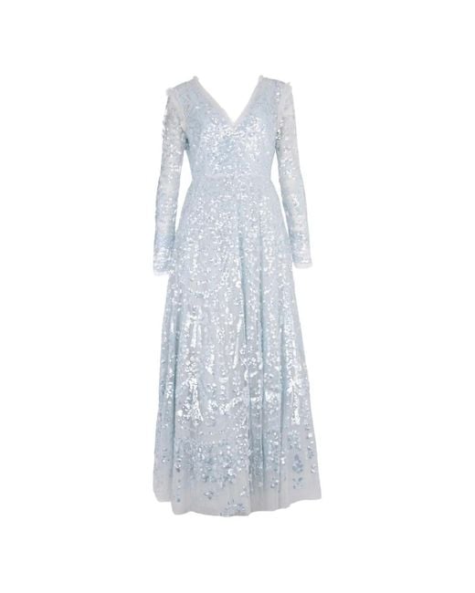 Needle & Thread White Sequin-Embellishment V-Neck Gown Maxi Dress