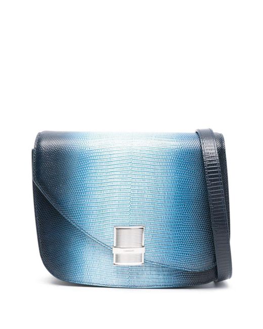 Ferragamo Blue Fiamma Leather Shoulder Bag