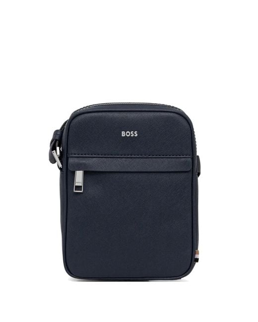 Boss Blue Textured Strap Bag for men