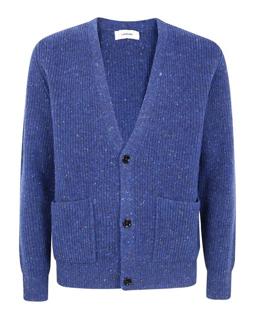 Lardini Blue Ribbed Wool Cardigan for men